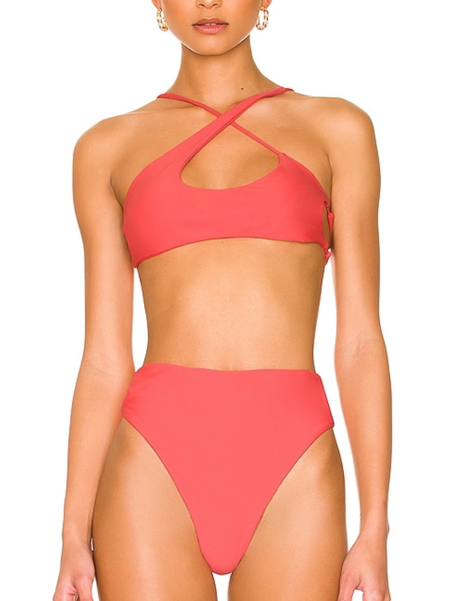 Lovewave The Logan Top (M) And High-Waist Bottom (L) Bikini Set In Hot Coral
